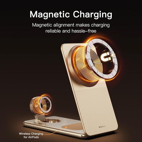 ANJANK Foldable Magnetic Charger, 25W 3 in 1 Wireless Charging Station, Qi2.2 Fast Charger, Aluminum Alloy Cooling Charger Stand for iPhone17/16/15 Pro Max, Apple Watch, AirPods(45W Adapter),Ultrathin in Kuwait