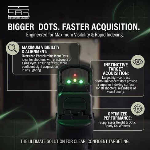 TSA® Big Dot Glow Sights Compatible with Glock® MOS 17 19 45 Gen 1-6 | Tall Height Co-Witness | CNC 7075 Aluminum in Kuwait