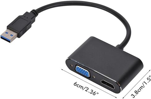 USB 3.0 VGA Converter 2 in 1 Lightweight High Definition Multimedia Interface and VGA Adapter Cable for Dual Screen Display Black 18 * 6.5 * 1.5cm in Kuwait