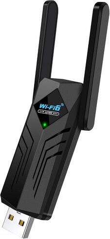 محول USB WiFi 6 مع بلوتوث 5.2، هوائيات مزدوجة 3dBi لشبكة لاسلكية 5 جيجا هرتز/2.4 جيجا هرتز - محول ثنائي النطاق عالي السرعة لأجهزة الكمبيوتر المكتبية والكمبيوتر المحمول ونظام التشغيل Windows 11/10/7، متوافق مع الألعاب/البث in Kuwait