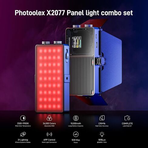 PHOTOOLEX X2077 Panel Light, RGB LED Video Light, Portable Camera Light in Kuwait