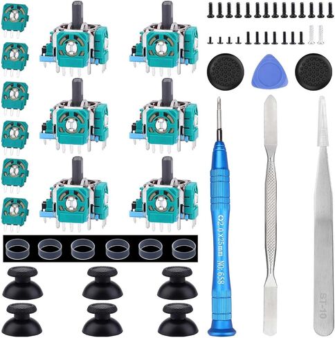 6 Pack Joystick Replacement for PS5 Controller, 3D Analog Sensor Module Thumb Sticks Replacement Part with Thumbsticks Repair Screwdriver Kit for PlayStation 5 DualSense Controller in Kuwait