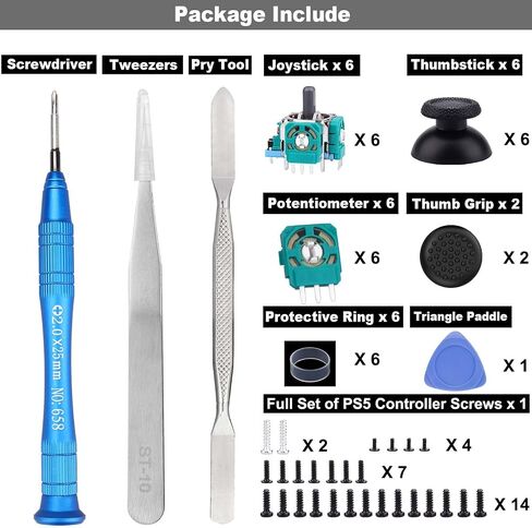 6 Pack Joystick Replacement for PS5 Controller, 3D Analog Sensor Module Thumb Sticks Replacement Part with Thumbsticks Repair Screwdriver Kit for PlayStation 5 DualSense Controller in Kuwait