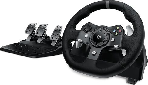 Logitech G920 Driving Force Racing Wheel and Floor Pedals for Xbox Series X|S, One, PC – Real Force Feedback, Hand-Stitched Leather, Stainless Steel Paddle Shifters with Signature Series Microfiber Lens Cloth in Kuwait