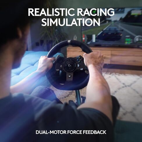 Logitech G920 Driving Force Racing Wheel and Floor Pedals for Xbox Series X|S, One, PC – Real Force Feedback, Hand-Stitched Leather, Stainless Steel Paddle Shifters with Signature Series Microfiber Lens Cloth in Kuwait