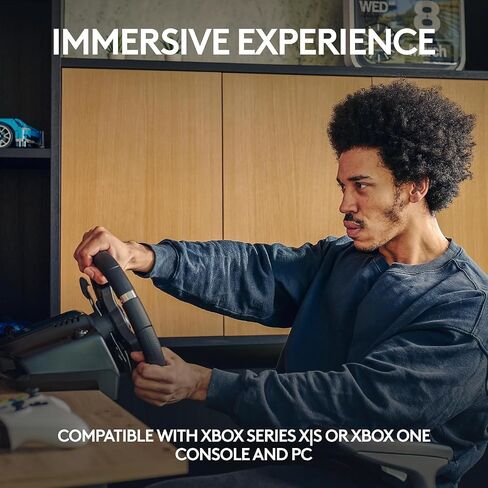 Logitech G920 Driving Force Racing Wheel and Floor Pedals for Xbox Series X|S, One, PC – Real Force Feedback, Hand-Stitched Leather, Stainless Steel Paddle Shifters with Signature Series Microfiber Lens Cloth in Kuwait