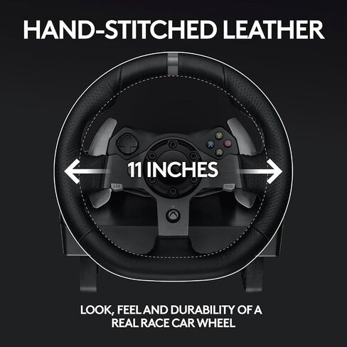 Logitech G920 Driving Force Racing Wheel and Floor Pedals for Xbox Series X|S, One, PC – Real Force Feedback, Hand-Stitched Leather, Stainless Steel Paddle Shifters with Signature Series Microfiber Lens Cloth in Kuwait