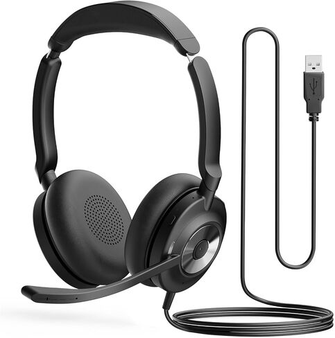 USB Headset with Microphone for PC, Active Noise Cancelling Headphones with ENC Noise Cancelling Mic, Wired Office Computer Headset with Mute for Call Center, Teams, Zoom in Kuwait