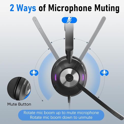USB Headset with Microphone for PC, Active Noise Cancelling Headphones with ENC Noise Cancelling Mic, Wired Office Computer Headset with Mute for Call Center, Teams, Zoom in Kuwait