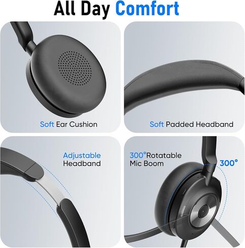 USB Headset with Microphone for PC, Active Noise Cancelling Headphones with ENC Noise Cancelling Mic, Wired Office Computer Headset with Mute for Call Center, Teams, Zoom in Kuwait
