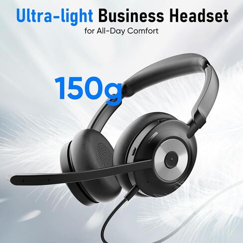 USB Headset with Microphone for PC, Active Noise Cancelling Headphones with ENC Noise Cancelling Mic, Wired Office Computer Headset with Mute for Call Center, Teams, Zoom in Kuwait