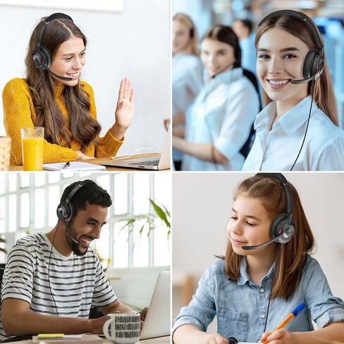 USB Headset with Microphone for PC, Active Noise Cancelling Headphones with ENC Noise Cancelling Mic, Wired Office Computer Headset with Mute for Call Center, Teams, Zoom in Kuwait