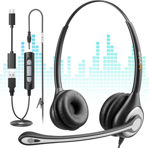 Wantek 3-in-1 USB/3.5mm/Type-C Headset with Noise Canceling Mic, Mono Computer Headphones with in-Line Controls for PC, Laptop, Office in Kuwait