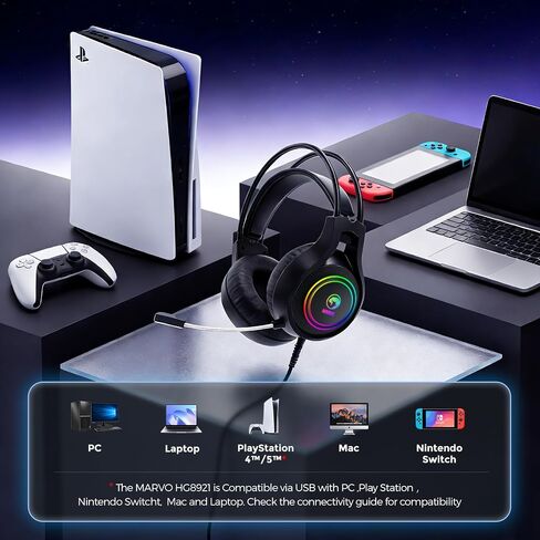 MARVO H8921 Gaming Headset with Mic, Wired Headphones Over Ear, USB Headset with Surround Sound, Noise Canceling Gaming Headphones for PC, PS4/PS5 in Saudi Arabia