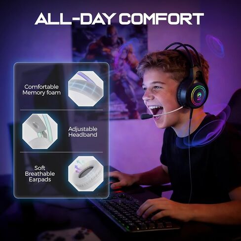 MARVO H8921 Gaming Headset with Mic, Wired Headphones Over Ear, USB Headset with Surround Sound, Noise Canceling Gaming Headphones for PC, PS4/PS5 in Saudi Arabia