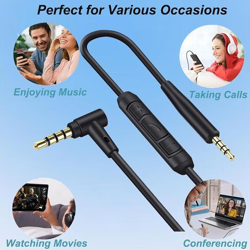 سلك كابل الصوت البديل لسماعات الرأس Bose QuietComfort QC45 QC35II QC35 QC25 NC 700 Soundlink Soundtrue سلك Aux سلك 3.5 مم إلى 2.5 مم على الأذن سلك ميكروفون/جهاز تحكم عن بعد - أسود in Kuwait