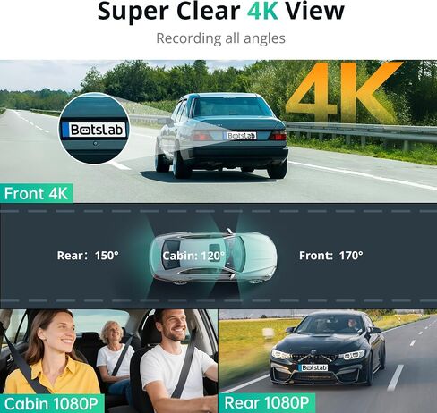 BOTSLAB【G980H 3CH】 3 Channel 360° Dash Cam, 128GB SD Card in Kuwait