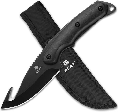 REAT Fixed Blade Knife with Sheath, 4" 440 Steel Blade with Gut Hook, Full Tang Design,Ergonomic ABS Plastic Handle, Sharp Hunting Knife,Skining Knife for Camping,Survival,Bushcraft,Hiking,Gifts for Men,Women in Kuwait