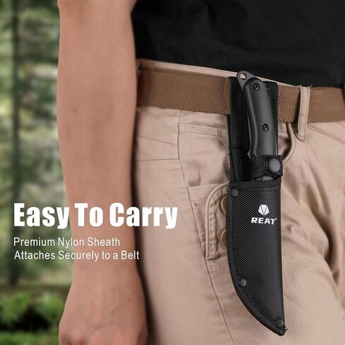 REAT Fixed Blade Knife with Sheath, 4" 440 Steel Blade with Gut Hook, Full Tang Design,Ergonomic ABS Plastic Handle, Sharp Hunting Knife,Skining Knife for Camping,Survival,Bushcraft,Hiking,Gifts for Men,Women in Kuwait