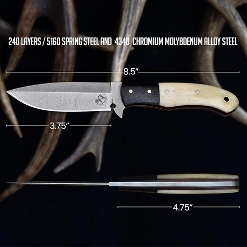 Knives Ranch Fixed Blade Hunting Knife, Full Tang Bushcraft Knife, Handcrafted Belt Knife with Leather Sheath in Saudi Arabia
