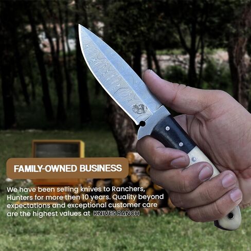 Knives Ranch Fixed Blade Hunting Knife, Full Tang Bushcraft Knife, Handcrafted Belt Knife with Leather Sheath in Saudi Arabia