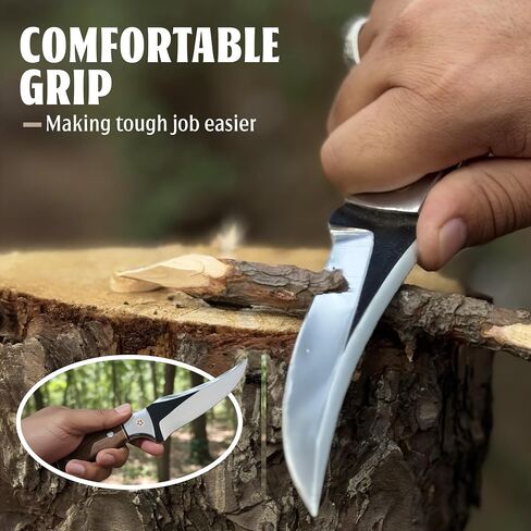 9 Inch Fixed Blade Hunting Knife with Leather Sheath, Full Tang Skinning Knife with Walnut Wood Handle, Razor Sharp Stainless Steel Bushcraft Knife for Camping, Survival & Outdoor Hunting Gear in Kuwait