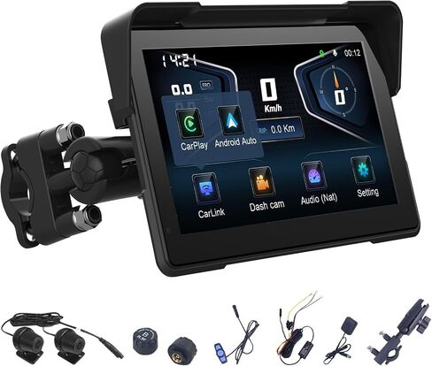 نظام ملاحة GPS للدراجات النارية مقاس 7 بوصات مقاوم للماء مع CarPlay Android Auto، CarPlay للدراجات النارية مع TPMS، BSD Blind Spot Radar يدعم 256 جيجابايت للموتو in Kuwait