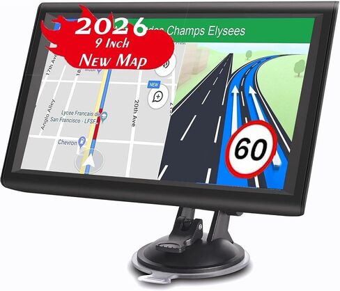 Car GPS Navigation Truck RV, 9 inch Touch Screen Latest 2026 Map, Real Voice Spoken Turn-by-Turn Direction Reminding Navigation System for Cars, Vehicle GPS with Speed and Red Light Warning (Black) in Kuwait