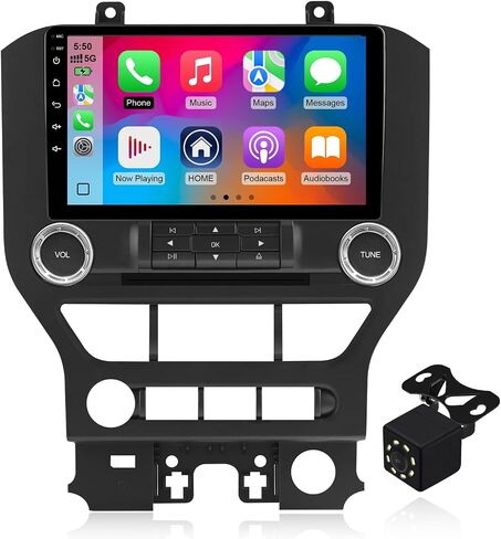 ستيريو سيارة 4 Core 64G Android 14 Double Din لسيارة Ford Mustang 2015-2020 مع راديو بشاشة لمس 9 بوصة مدمج Carplay لاسلكي/Android Auto/GPS/Bluetooth 5.4/FM/عناصر التحكم في عجلة القيادة/كاميرا احتياطية in Kuwait