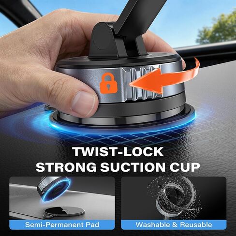 APPS2Car CarPlay Screen Mount for Dashboard & Windshield, Twist-Lock Suction Cup with Dual-Axis Adjustable Arm, Tool-Free Installation, Compatible with 7-11" Portable CarPlay Screens, Dash Cams & GPS in Saudi Arabia