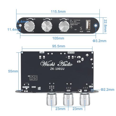 ZK-1001B Mono Amplifier Board with TWS, 100W Power Output, Vehicle Amplifier Wide Voltage Input 9-24V, Supports USB/AUX/Bluetooth, Black (Black2 ZK-1001U) in Saudi Arabia