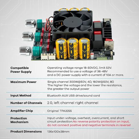 Hosyond TPA3255 Bluetooth 5.3 Power Amplifier Board 300W+300W in Kuwait