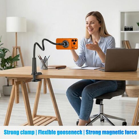 Magnetic Gooseneck Phone Holder for Bed, for MagSafe Phone Holder Mount Stand Flexible Goosebeck Arm with Clamp Clip Mount for Desk Bedside for iPhone 17/16/15/14/13/12 and Others in Kuwait