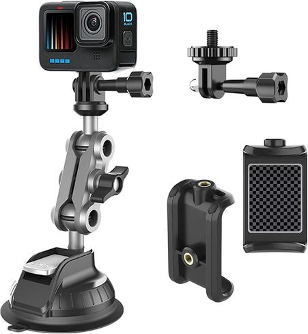 Suction Cup Mount for GoPro Hero 11/10 / 9,for DJI Osmo Action/Procket,for Insta360 X3,Compatible with for iPhone and Android Additions,Mount on Car Windshield Window Dashboard Boats Vehicle in Kuwait
