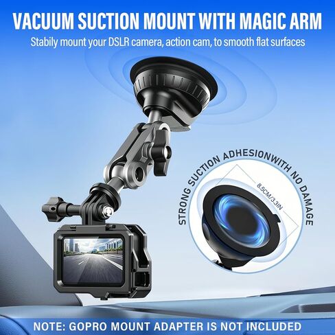 Suction Cup Mount for GoPro Hero 11/10 / 9,for DJI Osmo Action/Procket,for Insta360 X3,Compatible with for iPhone and Android Additions,Mount on Car Windshield Window Dashboard Boats Vehicle in Kuwait