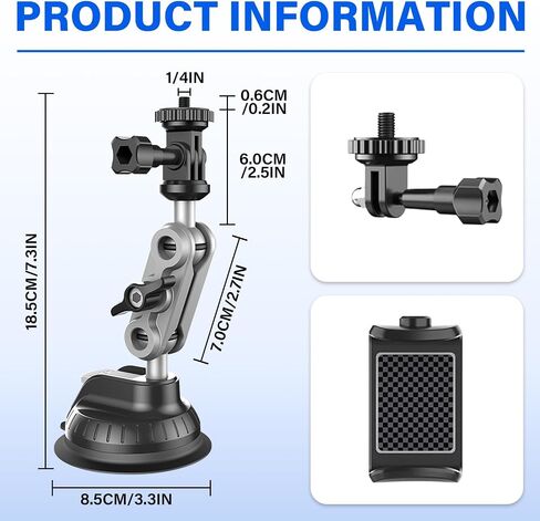 Suction Cup Mount for GoPro Hero 11/10 / 9,for DJI Osmo Action/Procket,for Insta360 X3,Compatible with for iPhone and Android Additions,Mount on Car Windshield Window Dashboard Boats Vehicle in Kuwait