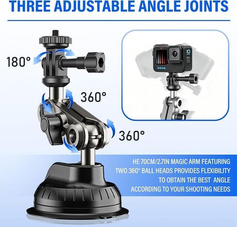Suction Cup Mount for GoPro Hero 11/10 / 9,for DJI Osmo Action/Procket,for Insta360 X3,Compatible with for iPhone and Android Additions,Mount on Car Windshield Window Dashboard Boats Vehicle in Kuwait