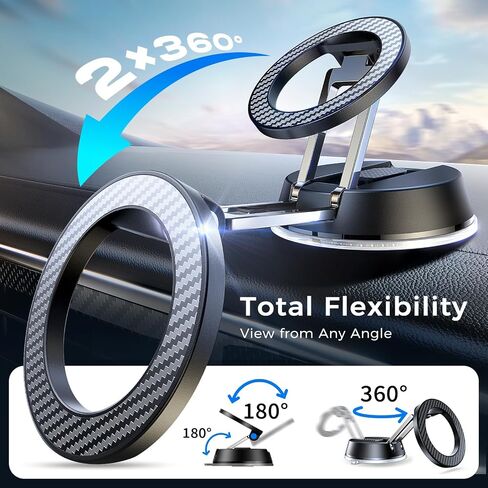 Carbon-Fiber Reinforced Car Phone Holder for MagSafe [78+LBS Ultra Grip | 2400gf Magnetic Power] 360° Foldable Car Mount Cell Phone Holders for Your Car for iPhone 17-12 All Smartphones, Carbon Fiber in Saudi Arabia