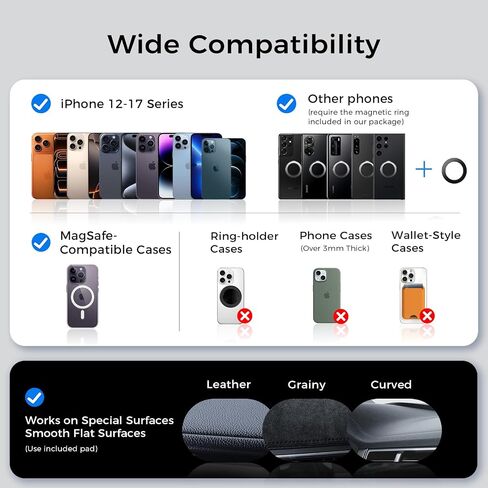 Carbon-Fiber Reinforced Car Phone Holder for MagSafe [78+LBS Ultra Grip | 2400gf Magnetic Power] 360° Foldable Car Mount Cell Phone Holders for Your Car for iPhone 17-12 All Smartphones, Carbon Fiber in Saudi Arabia