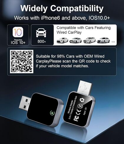 محول CarPlay اللاسلكي لجهاز iPhone - لا يوجد تأخير صوتي، اتصال تلقائي - تحويل سلك المصنع إلى CarPlay اللاسلكي - Bluetooth 5.3 و5 جيجا هرتز Wi-Fi - التوصيل والتشغيل (يتضمن USB A/C) in Kuwait