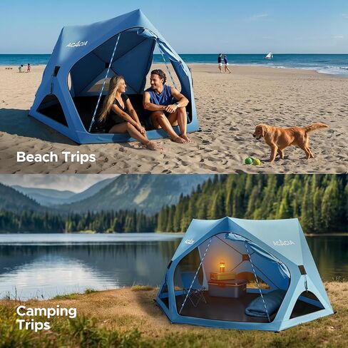 Acacia Beach Tent Sun Shelter | 4-Person Portable Camping Tent with UPF 50+ Protection | Easy Setup Pop up Sun Shade | 10×10ft Privacy Sunshade for Camping & Backyard in Saudi Arabia