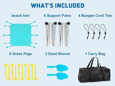 Beach Tent Sun Shelter, 13x10FT Beach Shade Canopy with 10 Sandbags, UPF50+ Outdoor Beach Canopy for Camping Trips, Fishing, Backyard - Sand Shovel, Ground Pegs & Stability Poles in Saudi Arabia