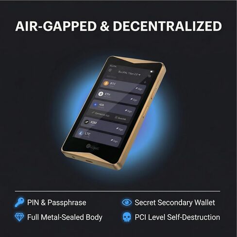 ELLIPAL Titan 2.0 Air-Gapped Crypto Wallet – Cold Wallet for Bitcoin, ETH, SOL, XRP, NFT & 10,000+ Coins and Tokens – Trusted Cold Storage Hardware Wallet in Kuwait