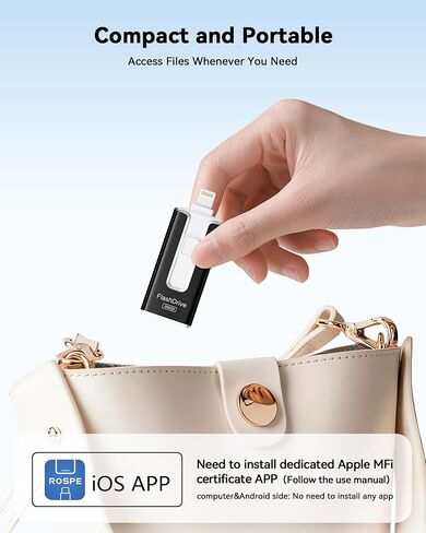 MFi Certified Flash Drive for iPhone 256GB, 3 in 1 Type-C USB Memory Stick Thumb Drive for Photos Videos Storage, High Speed External Memory Storage Photo Stick for iPhone iPad Android PC (Black) in Kuwait