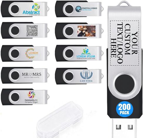 100 Pack 512MB Custom USB Flash Drives USB 2.0 with Case, Personalized Thumb Drives with Logo/Text/Image, Black Bulk Customized Memory Sticks for Wedding, Business, Corporate Gifts in Saudi Arabia