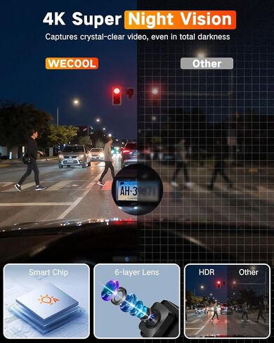 WECOOL 4K UHD 3 Channel Dash Cam Front and Rear Inside in Saudi Arabia