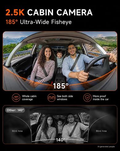 360° Dash Cam Front and Inside 4K+2.5K, 2 Channel Dashcam for Car in Kuwait