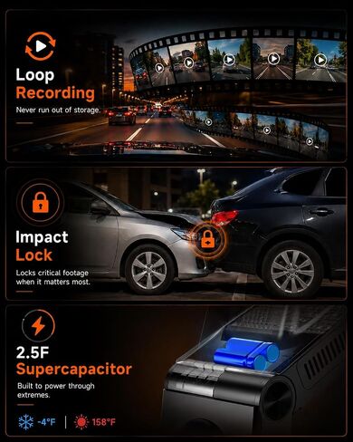 360° Dash Cam Front and Inside 4K+2.5K, 2 Channel Dashcam for Car in Kuwait