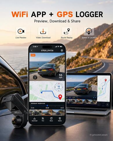 360° Dash Cam Front and Inside 4K+2.5K, 2 Channel Dashcam for Car in Kuwait