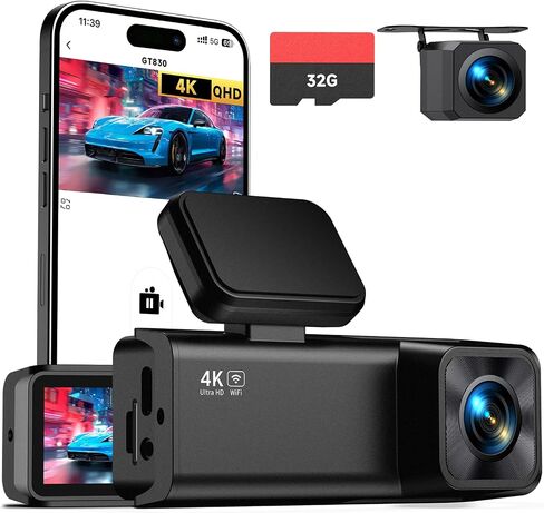 Dash Cam Front and Rear, 4K+1080P Dual Camera for Cars, 32GB Card Included in Saudi Arabia